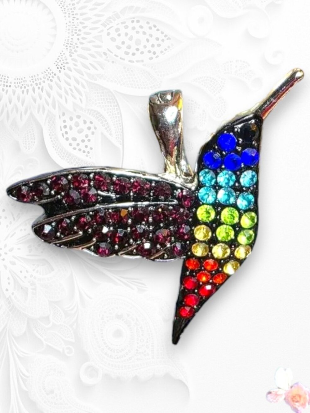 Vintage RMN Colorful Hummingbird Pendant Silver Magnetic Interchangeable 429